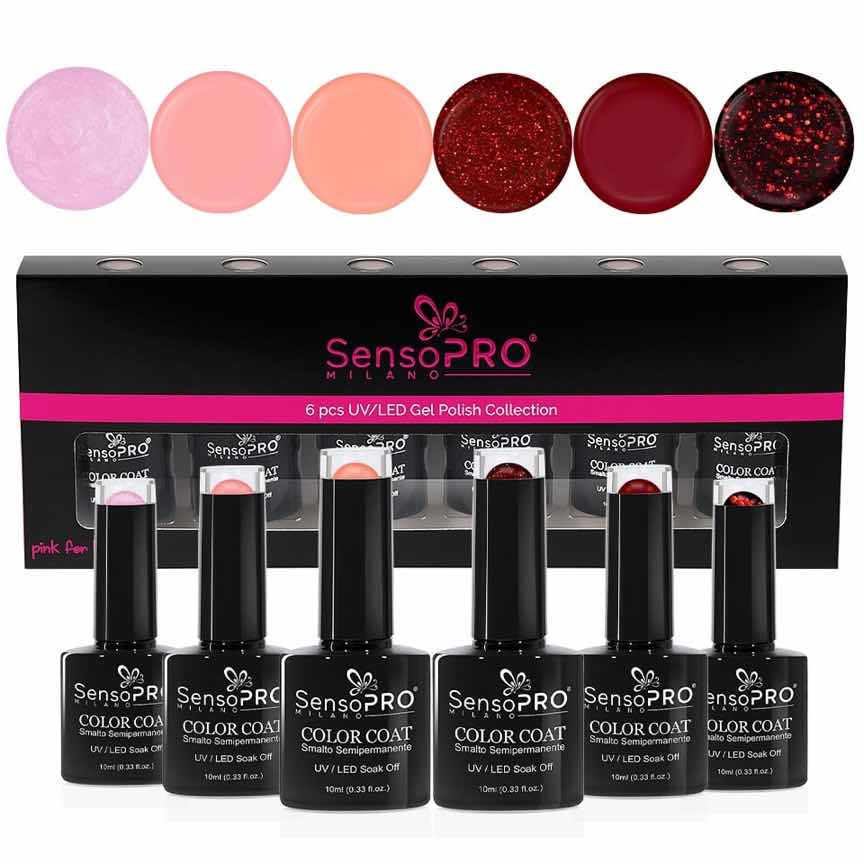 Set 6 Oje Semipermanente 10ml SensoPRO Milano, Cherry Cherry Lady Set 6 Oje Semipermanente 10ml SensoPRO Milano, Cherry Cherry Lady