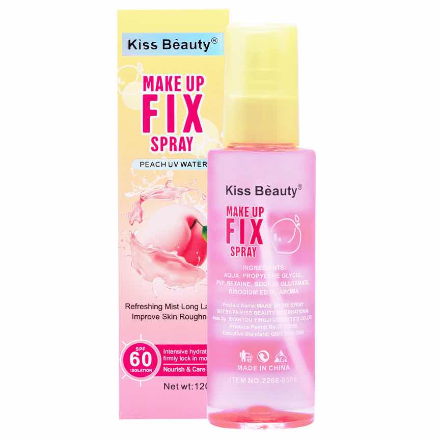 Spray Fixare Machiaj SPF 60 Aloe & Peach, Kiss Beauty 120ml Spray Fixare Machiaj SPF 60 Aloe & Peach, Kiss Beauty 120ml
