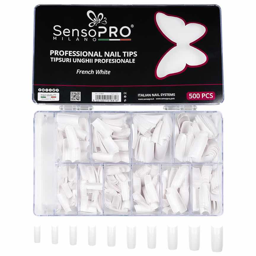 Tipsuri Unghii False SensoPRO Milano French White, 500 buc Tipsuri Unghii False SensoPRO Milano French White, 500 buc